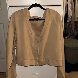 Tan Cropped Button-Up Cardigan